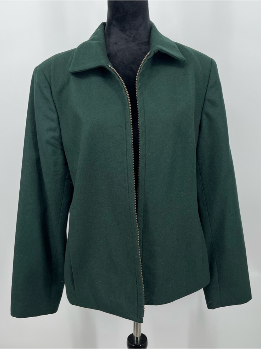 Harris Wallace Women's Forest Green Wool Blend Zip-Front Blazer Jacket